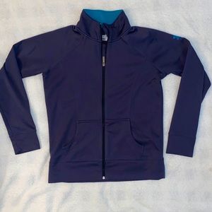 Medium Under Armour Gray/Teal Blue Semi-Fitted Zip-Up Active Long Sleeve Jacket